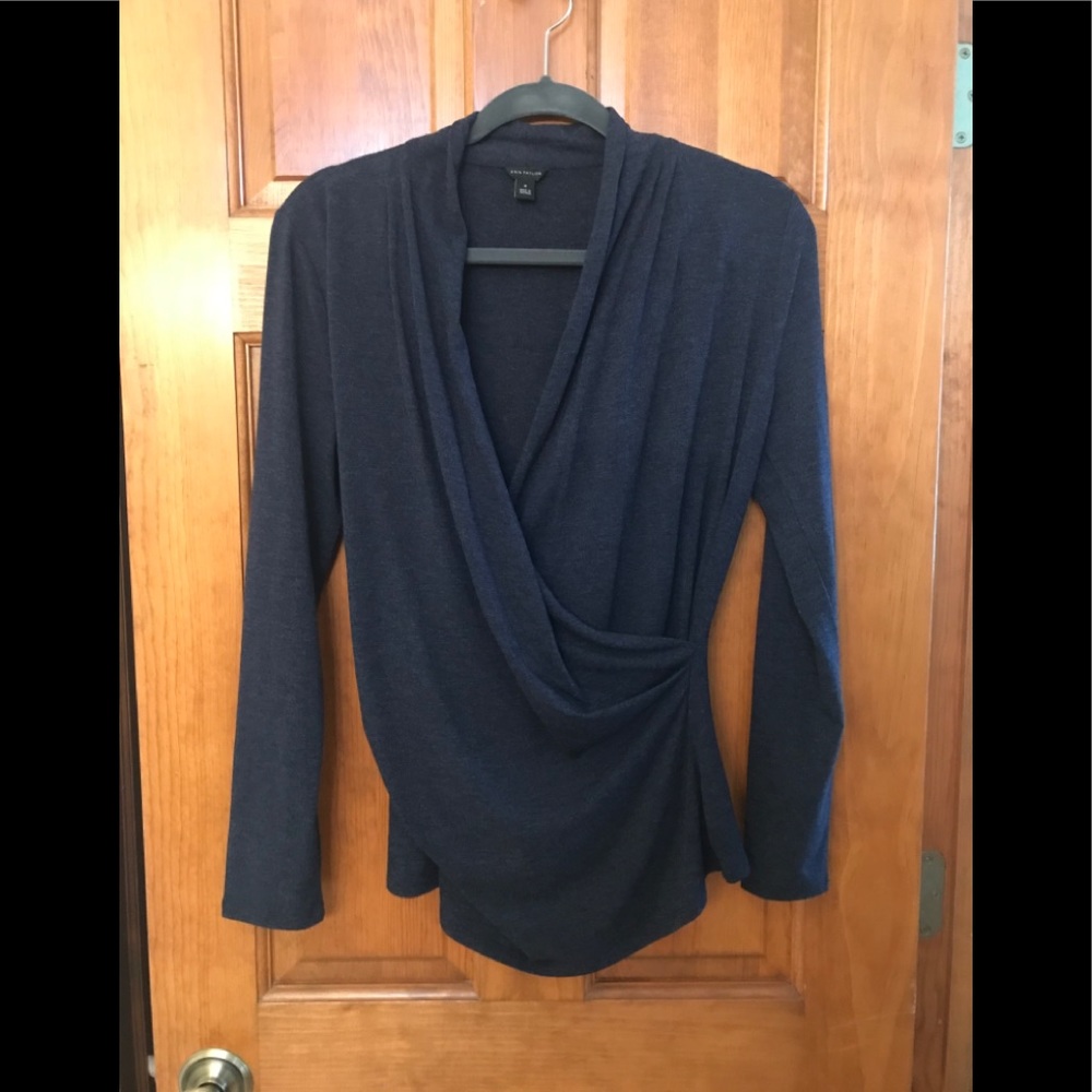 Ann Taylor Deep Blue Draped Long Sleeve Top